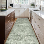 4x10 Washable Hallway Runner Rug - Wide Kitchen Runners Vintage Low Pile Carpet Soft Thin Floor Runner with Rubber Backing for Entryway Bedroom Living Room Home Decor (Muted Sage Green)