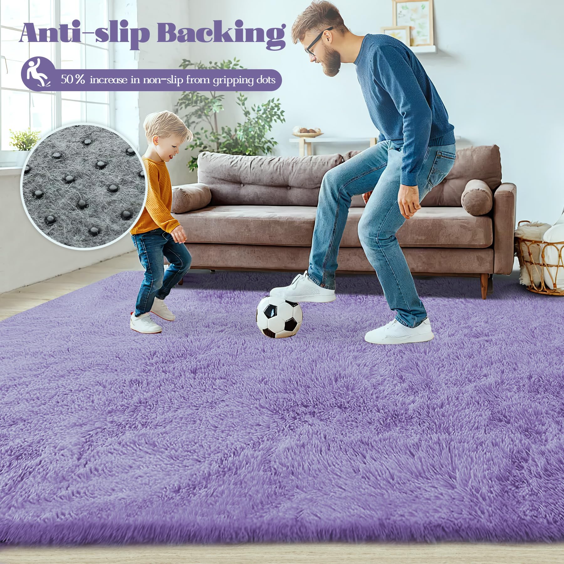 8x10 Area Rugs for Living Room: Fluffy Shag Soft Washable Rug Large Fuzzy Plush Indoor Carpet for Bedroom Nursery Playroom Kids Girls Boys Room (Purple, 8'x10')