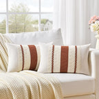 Fancy Homi Set of 1 Rust Boho Long Lumbar Decorative Throw Pillow Cover 12x24 Inch for Couch Bed Sofa, Aesthetic Modern Organic Fall Room Decor, Soft Cotton Cute Terracotta Farmhouse Cushion Case