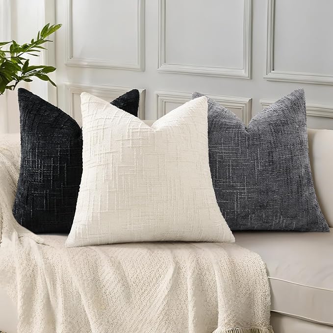 decorUhome Textured Chenille Throw Pillow Covers 12x20 Set of 2 Cream White