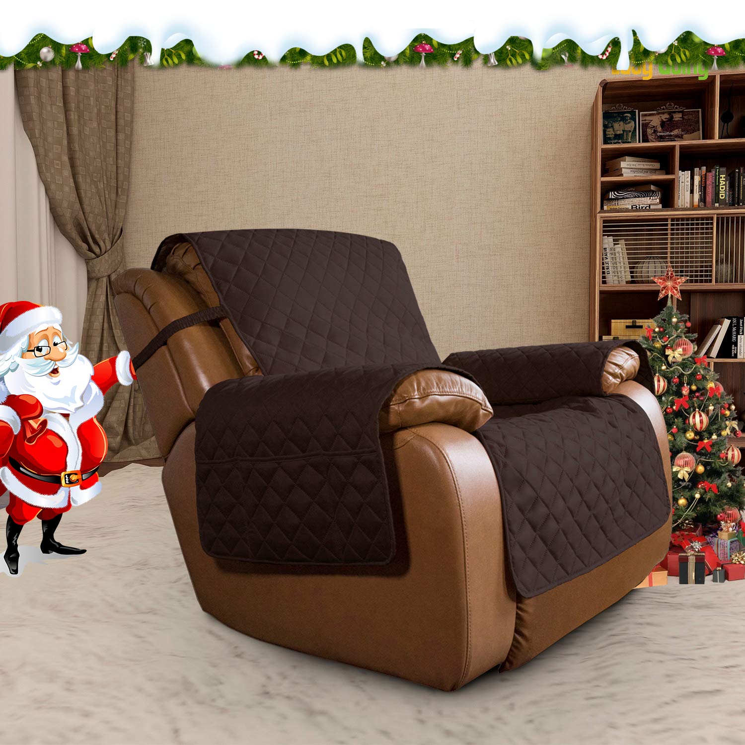 Easy-Going Oversized Recliner Cover Reversible Couch Cover Sofa Cover for Living Room Water Resistant Furniture Protector with Elastic Straps for Pets ('Large Recliner 27-29 in, Chocolate/Beige)
