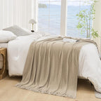 lifein Throw Blanket for Couch, Soft Boho Decor Bed Throw,Cozy Beige Knitted Chenille Small Farmhouse Lightweight Throw(Beige,50 * 60")