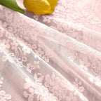 YJ YANJUN Vintage Lace Curtains 36 inch Length 2 Panels - Short Pink Sheer Curtains for Girls Room, Cute Flower Cafe Net with Scalloped Edges, Privacy Blinds Shade for Kitchen Living Room, W26 x L36