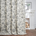 jinchan Linen Floral Curtains for Living Room with Printed Flower 63 Inches Long Light Filtering French Country Back Tab Rod Pocket Black Window Curtain Set Farmhouse Drapes 2 Panels Black