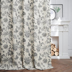 jinchan Linen Floral Curtains for Living Room with Printed Flower 84 Inches Long Light Filtering French Country Back Tab Rod Pocket Black Window Curtain Set Farmhouse Drapes 2 Panels Black