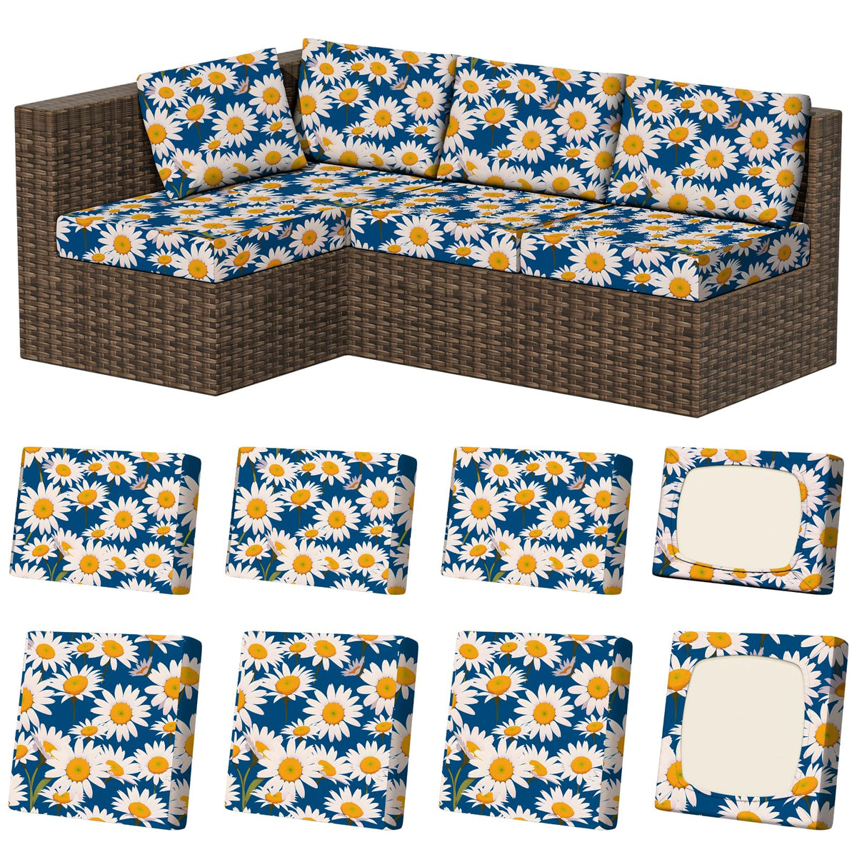 8Pcs Outdoor Cushion Covers, Stretch Patio Furniture Couch Chair Slipcovers