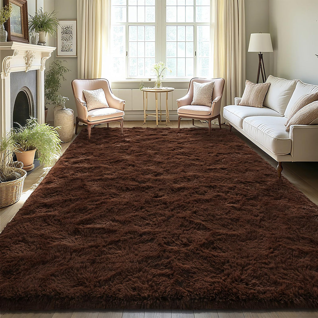 LOCHAS Area Rugs 10x14 Fluffy Living Room Carpets for Kids Bedroom, Brown