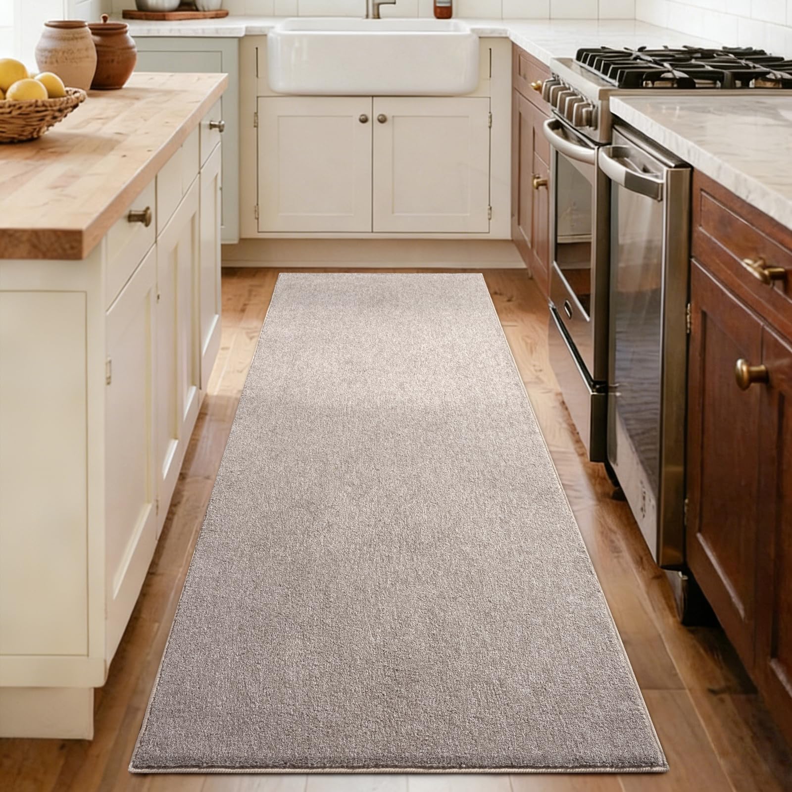 2x6 Oatmeal/White Runner Rug Non-Slip Washable for Hallway Kitchen Bedroom