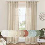 LAMIT Light Filtering Linen Curtains 84 inches Long for Bedroom, Faux Linen Textured Semi Sheer Back Tab and Rod Pocket Burlap Boho Modern Drapes for Living Room/Farmhouse, 2 Panels, 38 x 84 Inch