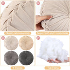 Kathfly 4 Pcs Decorative Round Pleated Throw Pillows, Classy Velvet Pumpkin Round Throw Pillows, Decorative Floor Pillow for Bed Chair Home Sofa Decor, 14" Diameter (Beige,Khaki,Gray,Dark Gray)