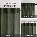 MIULEE Olive Green Linen Curtains 90 Inch Long for Bedroom Living Room, Soft Thick Linen Textured Window Drapes Semi Sheer Light Filtering Rod Pocket Back Tab Christmas Burlap Look, 2 Panels