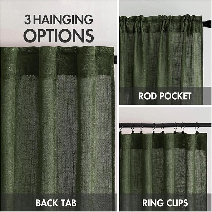 MIULEE Olive Green Linen Curtains 42x84 Inch Length 2 Panels for Bedroom