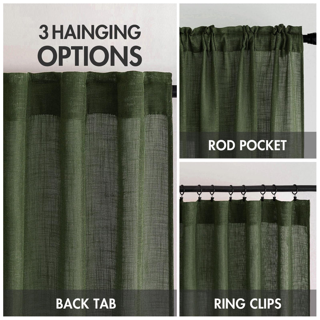 MIULEE Olive Green Linen Curtains 52x72 Inch Length for Bedroom Living Room