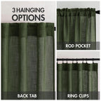 MIULEE Olive Green Linen Curtains 52x72 Inch Length for Bedroom Living Room