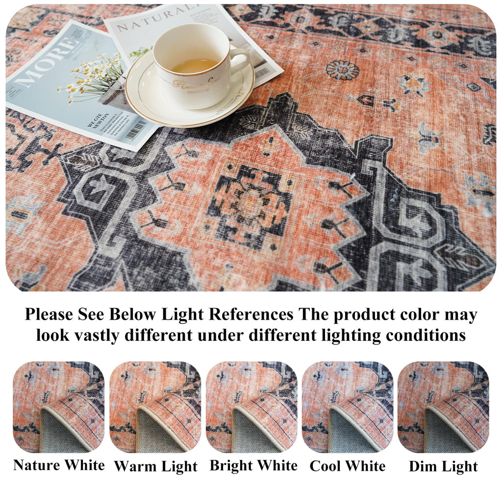 Washable 2x6 Hallway Runner Rug: Vintage Water Resistant Kitchen Entryway Rug Ultra Soft Living Room Bedroom Carpet Thin Non Slip Indoor Floor Mat for Bathroom Laundry (2 X 6,Orange)