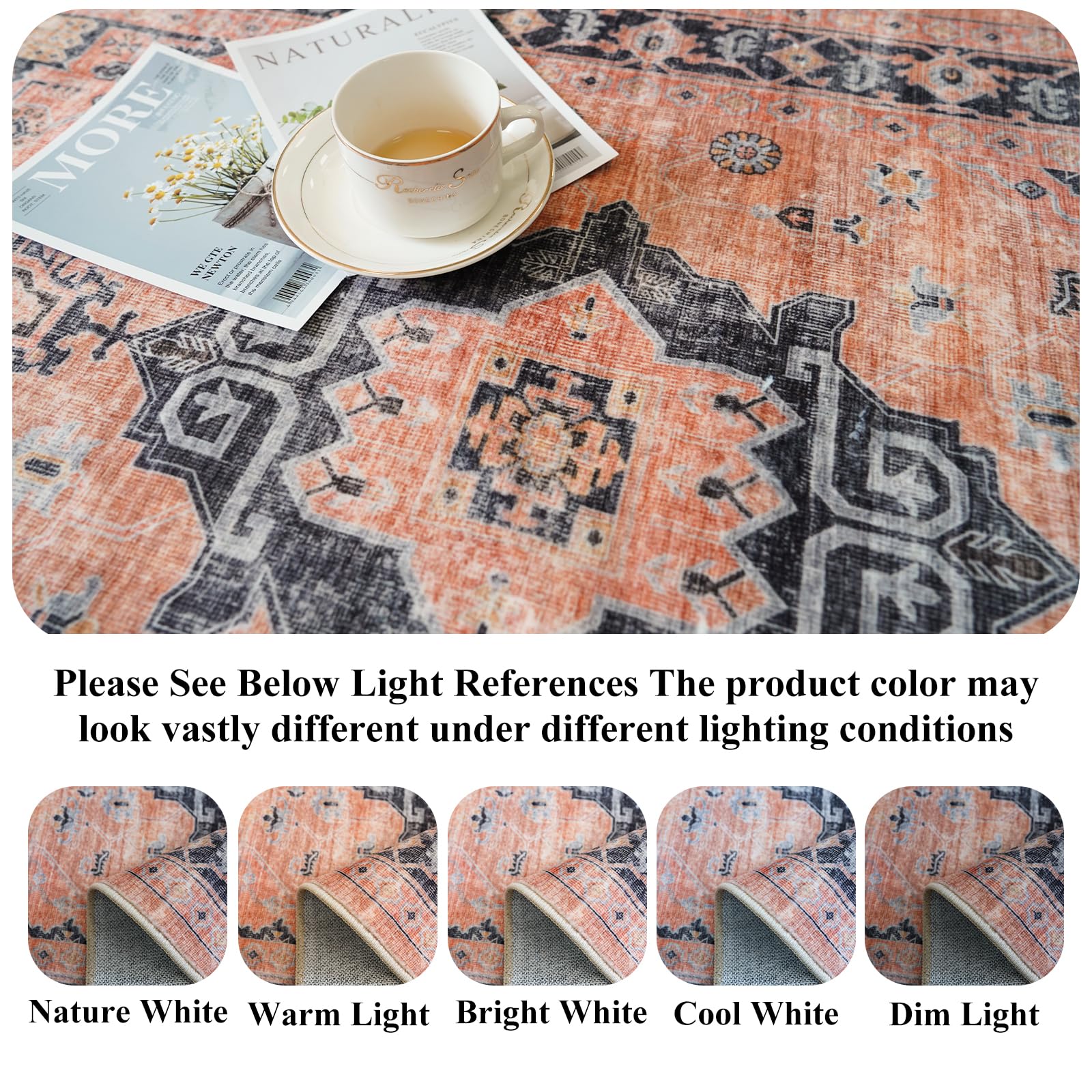 Washable 2x6 Hallway Runner Rug: Vintage Water Resistant Kitchen Entryway Rug Ultra Soft Living Room Bedroom Carpet Thin Non Slip Indoor Floor Mat for Bathroom Laundry (2 X 6,Orange)