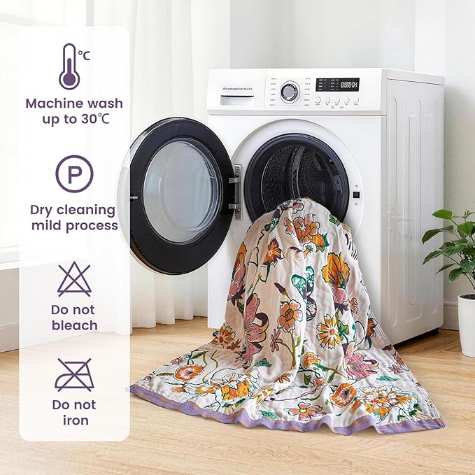 MSGKV Boho Throw Blanket 90"x90" Floral Blanket for Bed 100% Cotton Spring Breathable Lightweight Farmhouse Queen Blankets All Seasons Home Decor Muslin