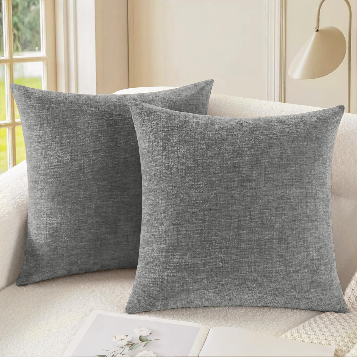 CaliTime Decorative Couch Throw Pillow Covers 16 X 16 Inches Medium Grey