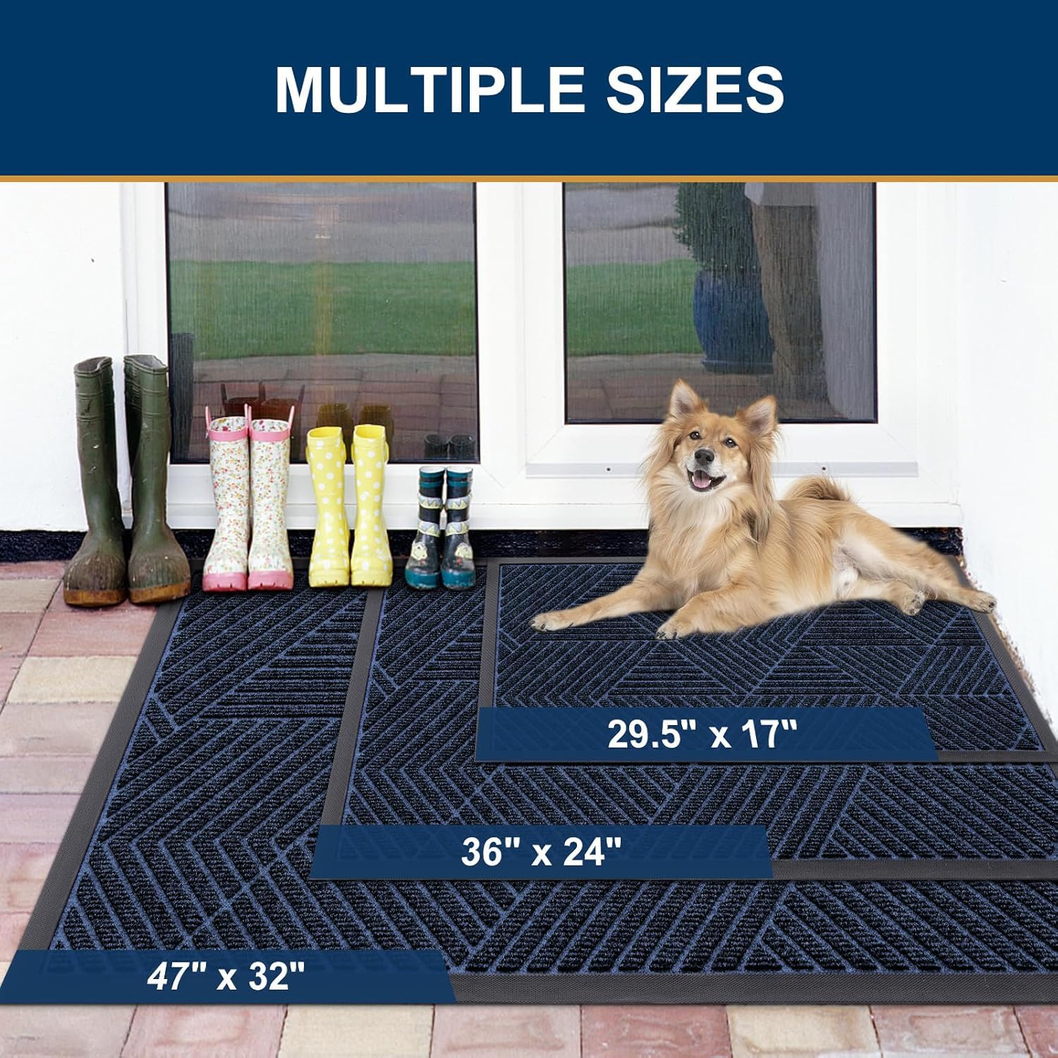 Smiry Front Door Mat Outside Entrance, Low Profile Rubber Doormat, 59x20