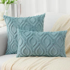 decorUhome Summer Throw Pillow Covers 22x22 Inch Set of 2, Soft Plush Faux Wool Aqua Solid Couch Pillow Covers, Accent Euro Sham Farmhouse Neutral Square Pillow Cases for Sofa Bed Living Room
