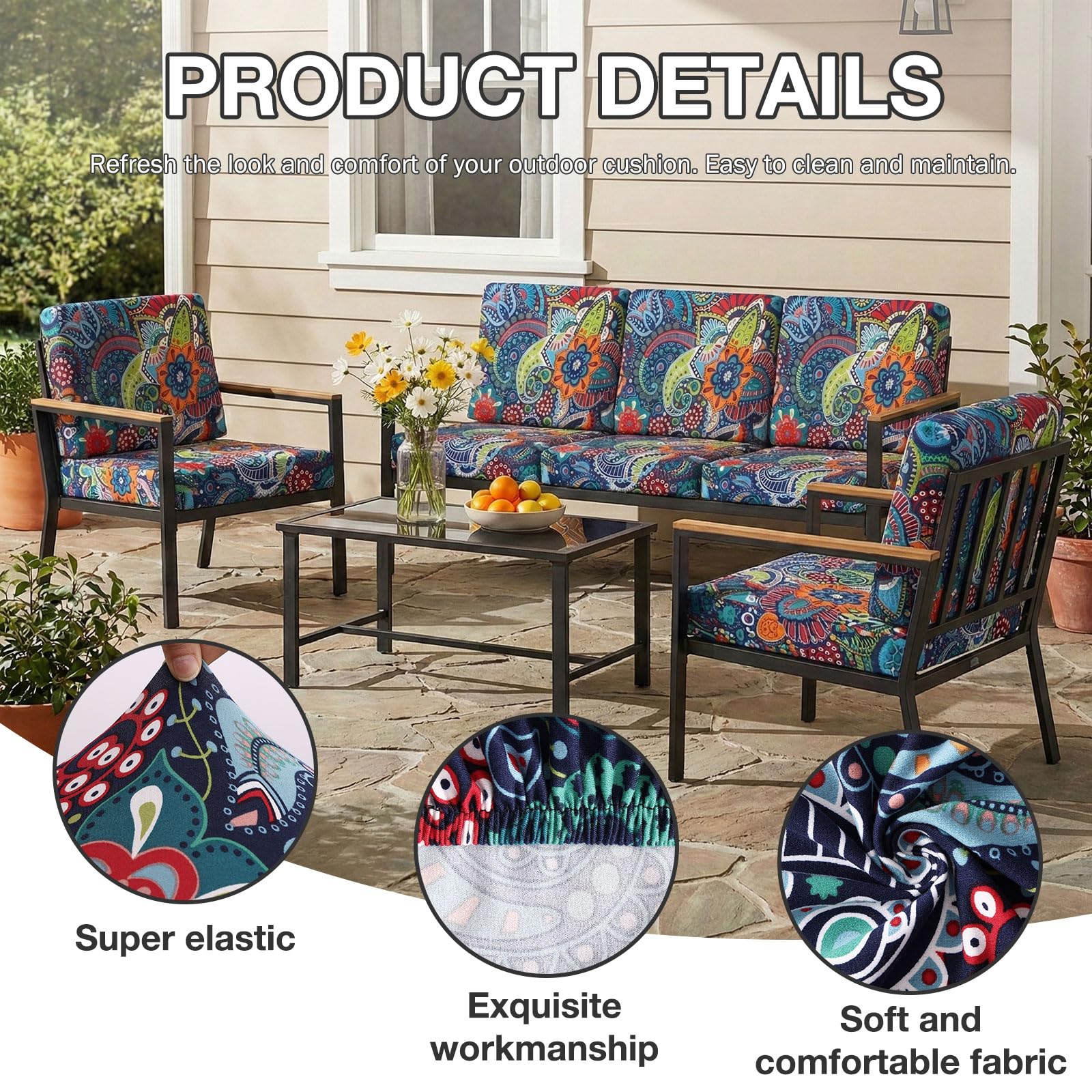 hyha 4Pcs Patio Cushion Covers, Stretch Outdoor Couch Cushion Covers