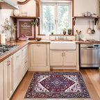 SERISSA Boho Rugs for Entryway, 2x3 Washable Non-Slip Rug Small Area Rug, Ultra Soft Oriental Vintage Burgundy Navy Low-Pile Indoor Door Mat Floor Carpet for Entrance Bedroom Kitchen Bathroom