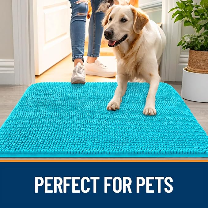 OLANLY Dog Door Mat for Muddy Paws 35x24, Super Absorbent Chenille Mud Mat