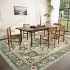 VECARF Area Rug 8x10 Washable Rug, Vintage Boho Medallion Rugs Non-Slip Soft Low Pile Large Distressed Rug Indoor Retro Carpet for Living Room Bedroom Dining Room Home Office (Green Beige, 8'x10')
