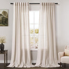 Nanspring Beige Extra Long Curtain 130 inches Long 2 Panels Set for Living Room Back Tab Modern Farmhouse Coastal Decor Cotton Textured Beige Sheer Linen Curtains for High Window 52x130