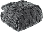 Exclusivo Mezcla Fleece Throw Blanket for Couch,Super Soft and Warm Lightweight Checkered Pattern Blankets for All Seasons, 50x60 Inches, Dark Grey