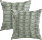 MIULEE Pack of 2 Spring Corduroy Decorative Throw Pillow Covers 12x12 Inch Soft Boho Striped Pillow Covers Modern Farmhouse Home Decor for Summer Sofa Living Room Couch Bed Greyish Green