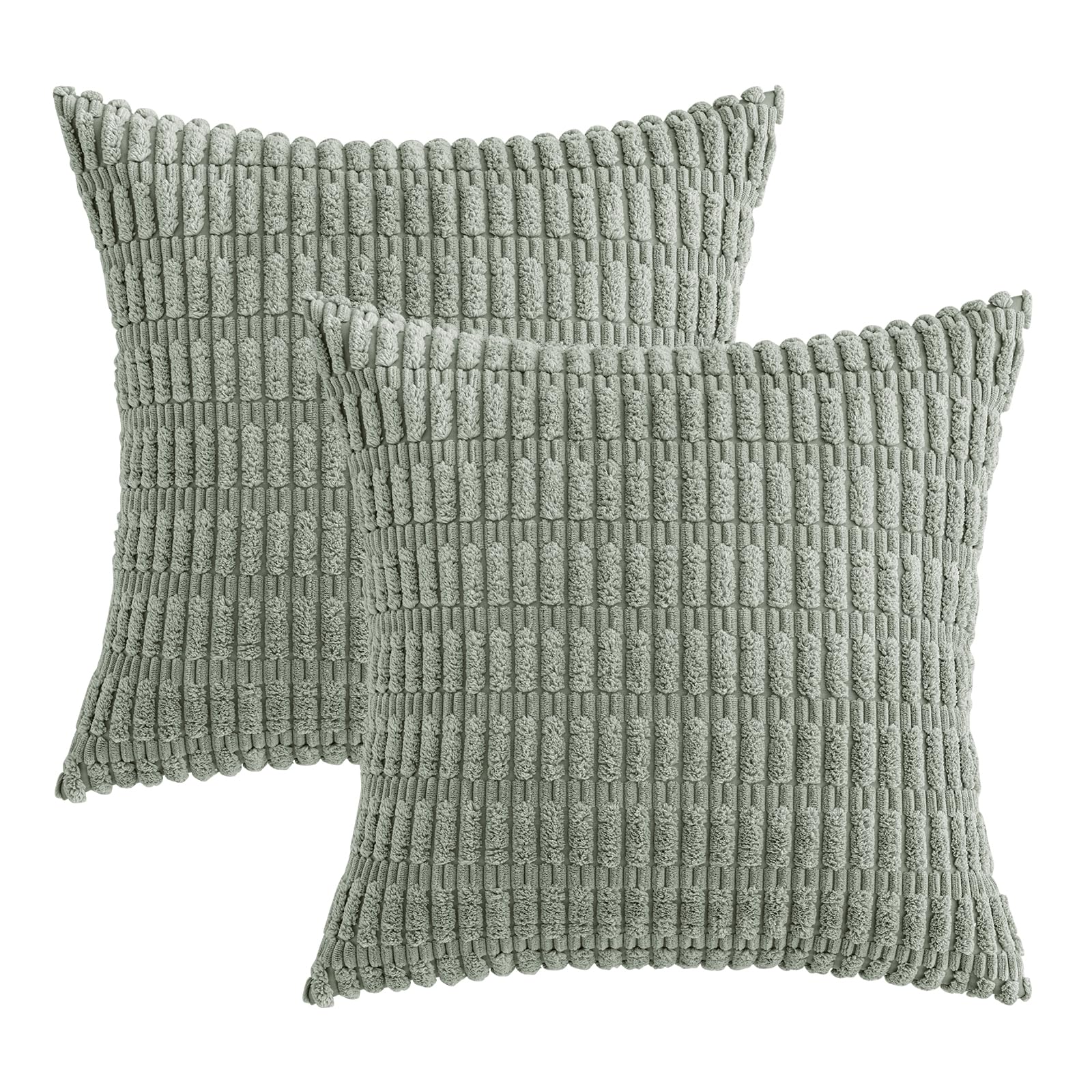 MIULEE Corduroy Decorative Throw Pillow Covers 12x12 Grey Green Pack of 2
