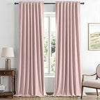 MIULEE 100% Blackout Linen Curtains for Bedroom, Pink Solid Luxury Decor Thermal Insulation Room Darkening Drapes for Living Room Nursery Back Tab Rod Pocket 42 x 96 Inches, 2 Panels