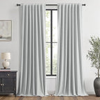 MIULEE 100% Blackout Linen Curtains for Bedroom, Grey Solid Luxury Decor Thermal Insulation Room Darkening Drapes for Living Room Nursery Back Tab Rod Pocket 42 x 96 Inches, 2 Panels