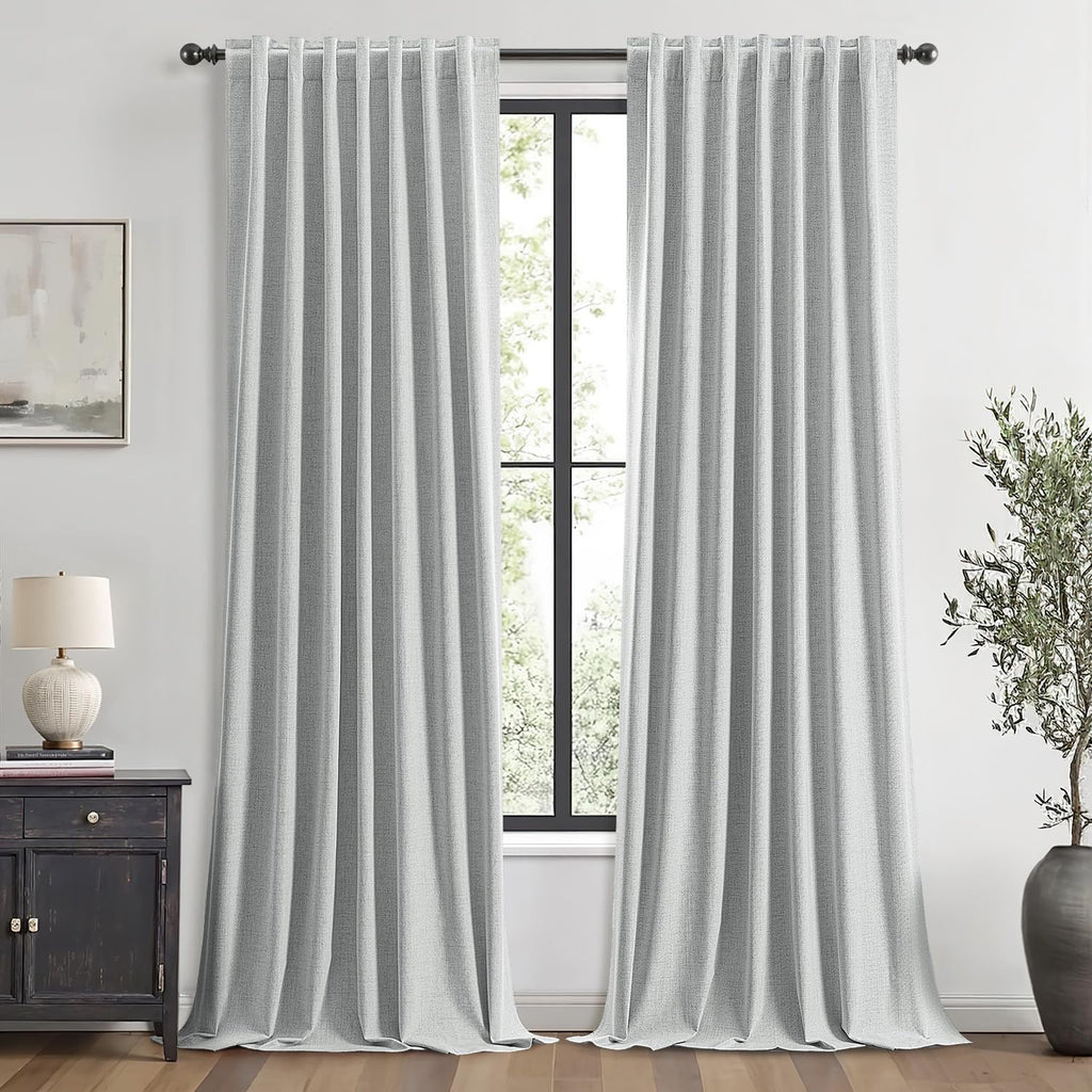 MIULEE 100% Blackout Linen Curtains for Bedroom 42 x 96 Inch Grey 2 Panels
