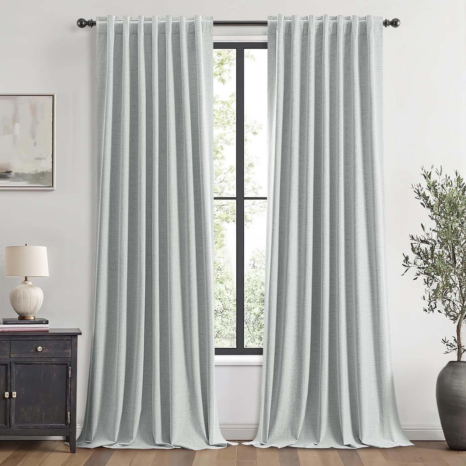 MIULEE 100% Blackout Linen Curtains for Bedroom 42 x 96 Inch Grey 2 Panels