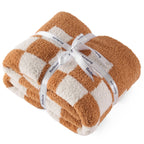 Bedsure GentleSoft Checkered Throw Blanket for Couch - Super Soft Cozy & Warm Knit Burnt Orange Blanket, Breathable, Lightweight & Fluffy Plaid Blankets for Bed, Sofa, Gifts for Women, 50x60 Inches
