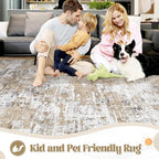 XLUEZ 6x9 Area Rugs for Living Room, Washable Modern Abstract Large Area Rug Neutral Soft Non Slip Kids Rug Stain Resistant Indoor Carpet for Bedroom Nursery Dining Room Playroom(Beige, 6'x9')