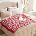 Snuggle Sac Ultra Soft Throw Blanket for Couch, Cozy Knitted Blankets, Fuzzy Knit Throws for Sofa, Bed, Home Decor, Houndstooth Red 50"x60"