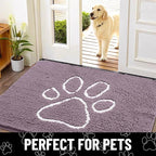 Smiry Dog Door Mat for Muddy Paws, Absorbent Dirt Trapper Non Slip Quick Dry Washable Chenille Mat for Mud Dogs, Entry Rug for Indoor and Outdoor (48x30 Inches, Deep Plum and White)