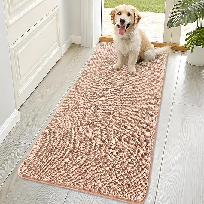 OLANLY Dog Door Mat for Muddy Paws 70x32, Super Absorbent Chenille Mud Mat