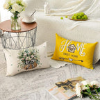 AVOIN colorlife Bless Our Home Farmhouse Eucalyptus Leaves Throw Pillow Covers, 12 x 20 Inch Yellow Truck Home Sweet Cushion Case Decorations Set of 4