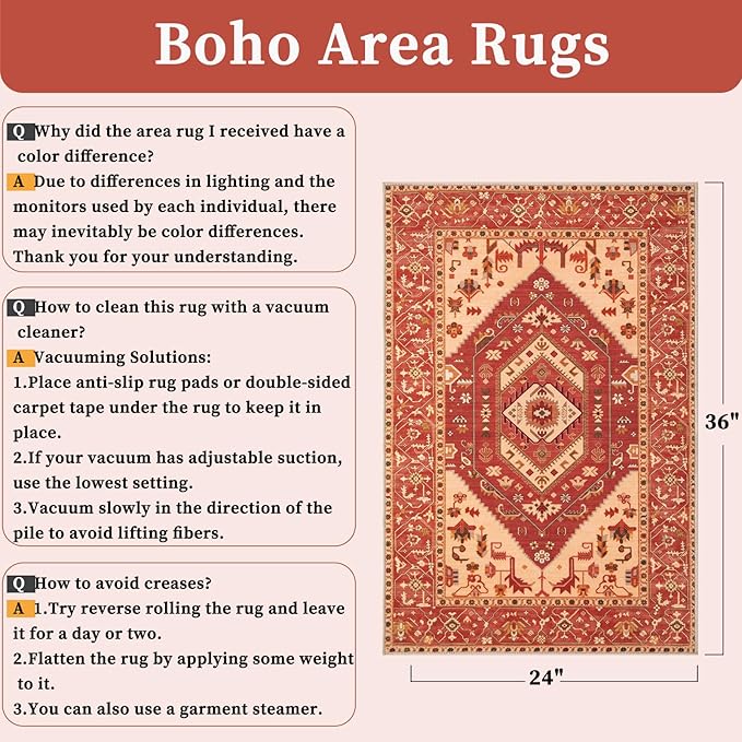 SERISSA 2x3 Washable Non Slip Boho Small Area Rug for Entryway，Red