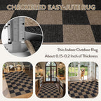 Lahome Colette Checkered Easy Jute 3x5 Rug, Washable Rugs for Living Room Entryway Farmhouse Non Slip Black Outdoor Carpet, Checkerboard Indoor Door Mat for Entry Patio Deck