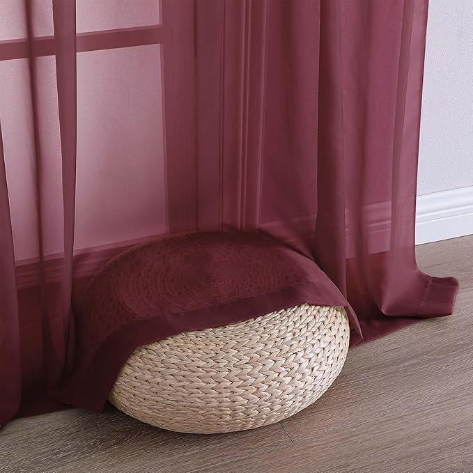 OVZME Wine Sheer Curtains 120 Inches Long 2 Panels Set, 59 Inch Extra Wide Soft Airy Lightweight Sheer Curtains for Living Room, Farmhouse Voile Filmy Rod Pocket Drapes, 59Wx120L Inches