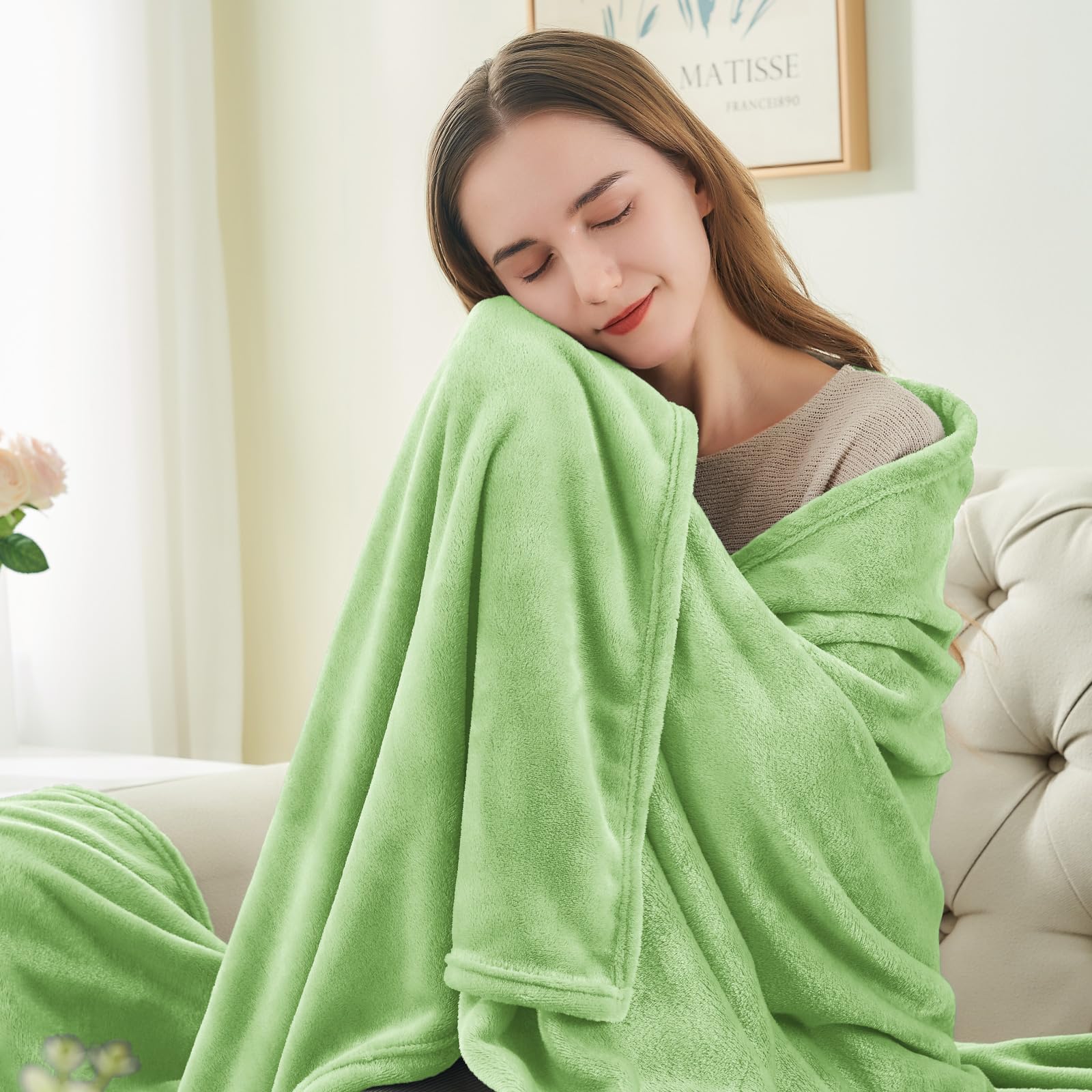 BEDELITE Fleece Blanket Soft Plush Queen Bed Blanket Grass Green 90"x90"