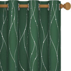 Deconovo Green Curtains, Christmas Blackout Drapes, Thermal Insulated Soundproof Drape, Wave Line Dot Foil Print, 52 x 95 Inch, 2 Panels, Machine‑Washable Window Panel for Living Room Kitchen Nursery