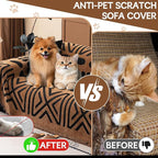 HANDONTIME Boho Couch Cover Geometric Striped Pet Covers for Couches and Sofas Copper Brown and Black Dog Cover for Couch Pet Friendly Chenille Sectional Sofa Covers for Pets Washable, 71" X 118"