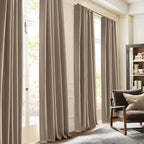 RYB HOME 100% Blackout Flax Linen Curtains, UV Protection Drapes for Bedroom, Rod Pocket & Back Tab UV Protection Drapes, Living Room & Villa Theater, Set of 2, W52 x L108, Mocha