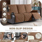 TAOCOCO 100% Waterproof Recliner Sofa Covers 3 Seater Split Couch Covers for 3 Cushion Reclining Couch with Straps, Non Slip Reclining Sofa Covers Furniture Protector for Kids Pets(3 Seater, Brown)